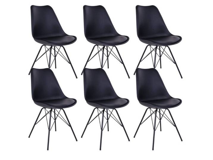 HAGA - Lot de 6 Chaises Noires avec Piétement Métallique