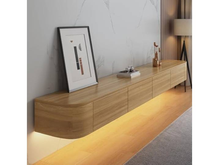 SZKTHD Schwebendes TV-Möbel Zur Wandmontage Moderner TV-Schrank mit 2 Türen und 2 Klappen – TV-Lowboard / Entertainment-Center(Wood color - B,280CM/110.2IN)