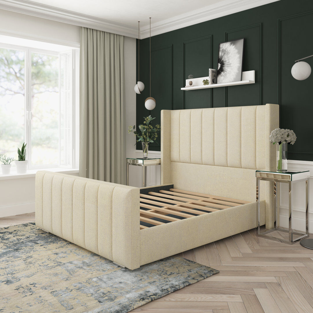 Lark Manor Aspen Wool Upholstered Bed Frame Cream Single (3')