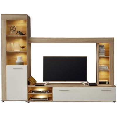 Wohnwand HOME AFFAIRE "Laholm", braun (eichefarben sägerau hell), Kastenmöbel-Sets, Wohnwand, Wohnwand mit Tür, Klappe & 6 Fächern - (B/T/H) 240/41/185 cm