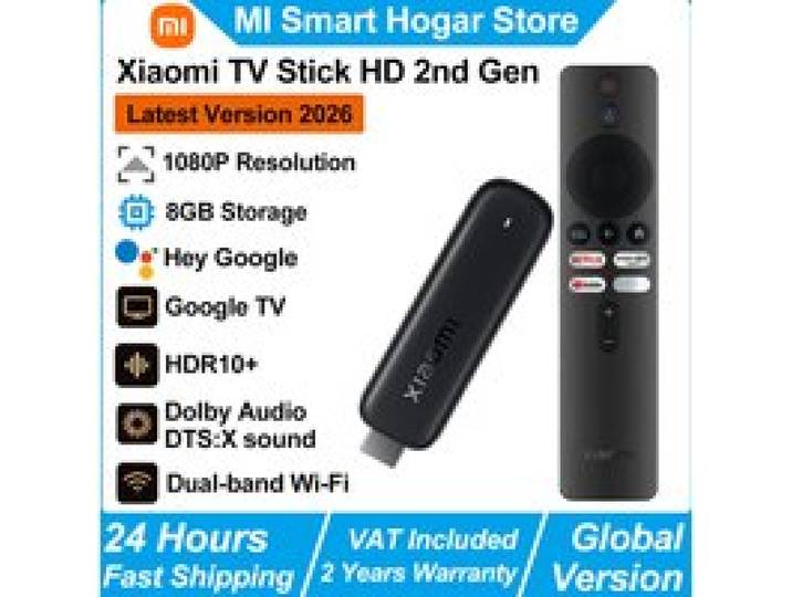 Xiaomi TV Stick HD 2e generatie, Google TV draagbare streaming media, Bluetooth spraakafstandsbediening, Dual-band WiFi Google Assistent Smart TV dongle