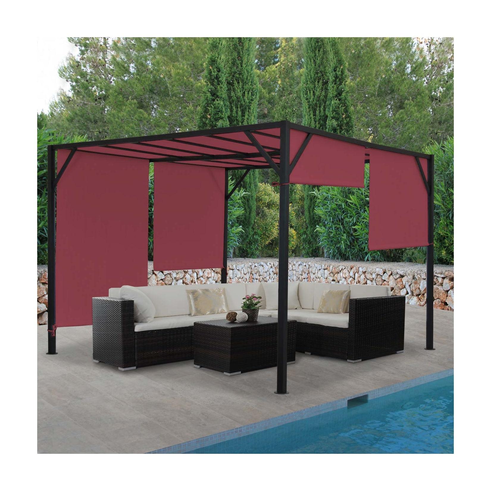 Pergola Beja, Garten Pavillon Terrassenüberdachung, stabiles 6cm-Stahl-Gestell + Schiebedach bordeaux-rot ~ 4x4m