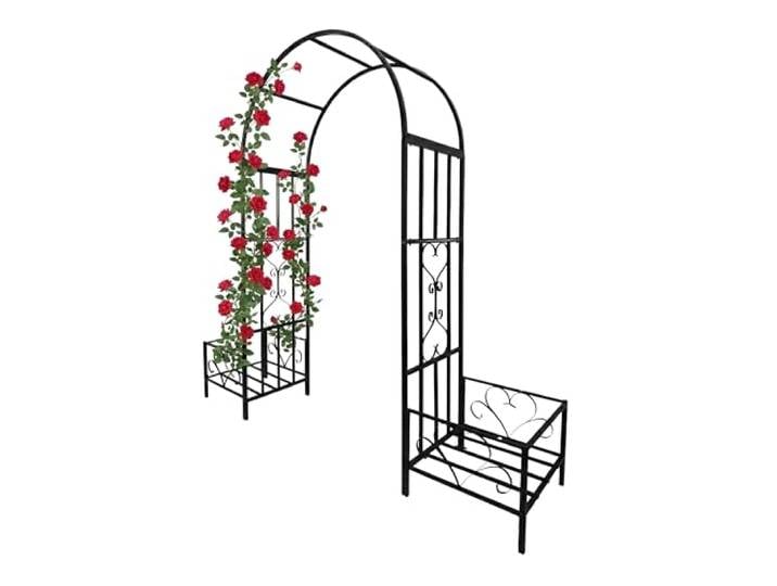 Relaxdays arche de jardin métal\, avec bacs à plantes\, noir H x L x P 206 x 216 x 50 cm\, pour plantes grimpantes