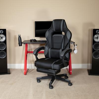 Flash Furniture Gaming Bundle-Cup/Headphone Desk & Reclining Footrest Chair