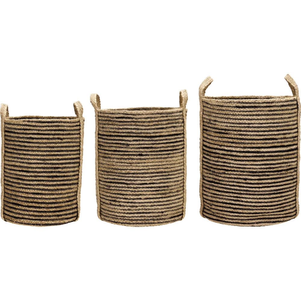 House Doctor Dungi manden set van 3 stuks - zwart en beige - jute en textiel