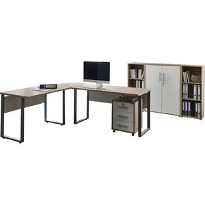 BMG-Möbel Büromöbel-Set Tabor Office 2, Schreibtisch, Schrank & 2 Regale, eiche / weiß