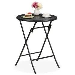 Relaxdays Runder Gartentisch in Rattan-Optik Schwarz