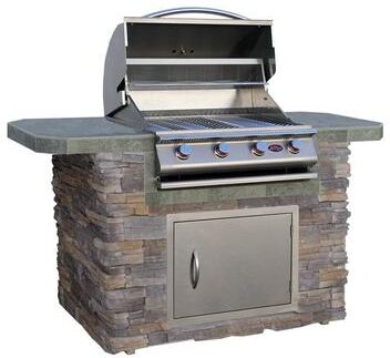 Cal Flame 4-Burner, 6 ft. Stone Veneer and Tile Propane Gas Grill Island in Stainless Steel