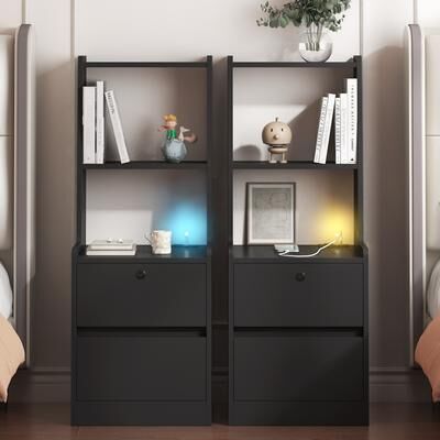 GDFStudio - Adrian Smart Nightstand with Voice-Control Light, Charging Station, and Secure Storage