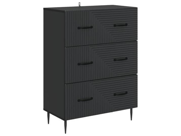 WXGTBKPR Schubladenschrank Schwarz 66 x 34,5 x 89,5 cm Holzwerkstoff Kommode mit 3 Schubladen Vintage Design Sideboard