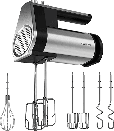 REACONDICIONADO Seminuevo Bueno Amasadora de mano - Cecotec PowerTwist 500 Full Steel, Motor W, 5 velocidades más función turbo, 3 accesorios