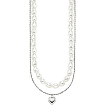 Kette mit Anhänger "Schmuck Geschenk Silber 925 Halskette mit Perlen und Herzanhänger", bunt (silberfarben, weiß), ANISTON JEWELRY & WATCHES, Halsketten, Damen, Perlen Silber 925 (Sterlingsilber), L: 39 50 B: 1mm, Perlen, Silber 925...