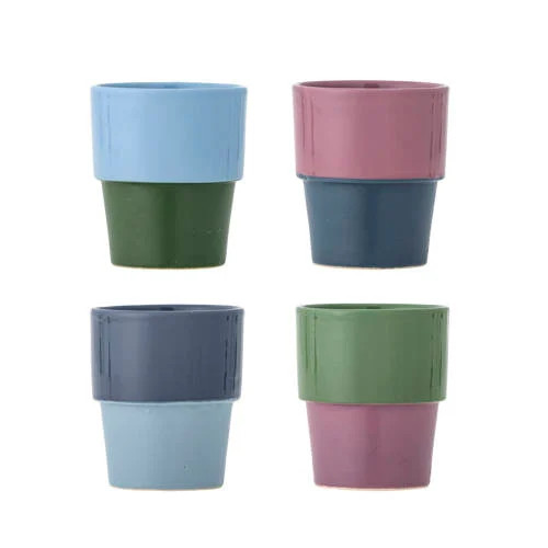 Bloomingville Ewan koffiekopjes set van 4, keramiek, blauw/groen/multicolor