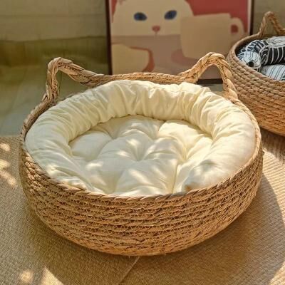Uplifted Finds Natural Rattan Weave Nest With Plush Cushion white Cushion 40 Cm