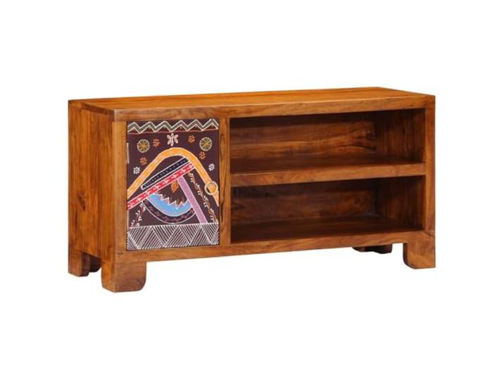 GPUTYGHN TV-Schrank Massivholz Akazie Mehrfarbig 90x30x45 cm Handbemalt, Stauraum für Medien, robuste Oberplatte, pflegeleicht, Unikat