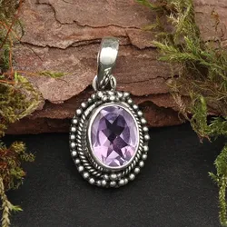 Drachensilber Amethyst Edelstein Anhänger 925 Silber handgefertigt - Silber;Lila