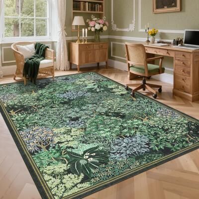 Garvee Forest Botanical Washable Soft Area Rug for Living Room