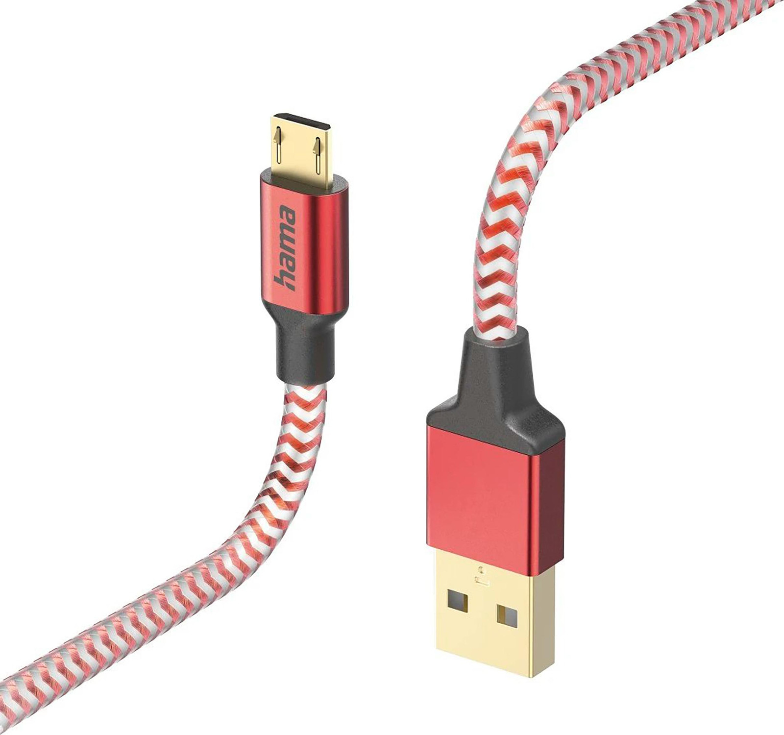 Hama Reflective USB-A naar Micro-USB Kabel - Rood - 150 cm - Gevlochten nylon - 3A USB 2.0 - 480Mbps