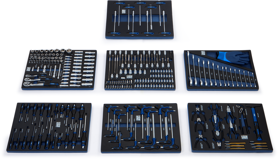 HBM Einlagen mit Werkzeugset 262-teilig, für Werkzeugwagen, blau