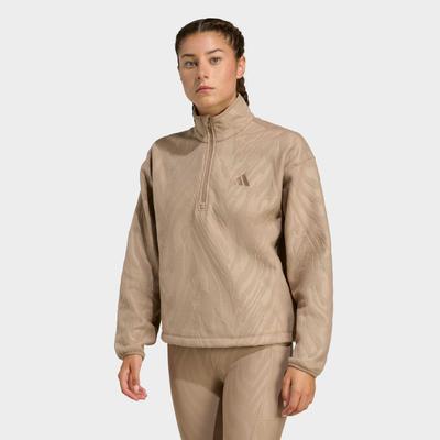 Rollkragenpullover ADIDAS PERFORMANCE "AOP POLARFLEECE", Damen, Gr. XL, braun (chalky braun), Obermaterial: 100% Polyester, Pullover Rollkragenpullover, mit Rollkragen, etwas kürzerer Schnitt, sportlicher Stil