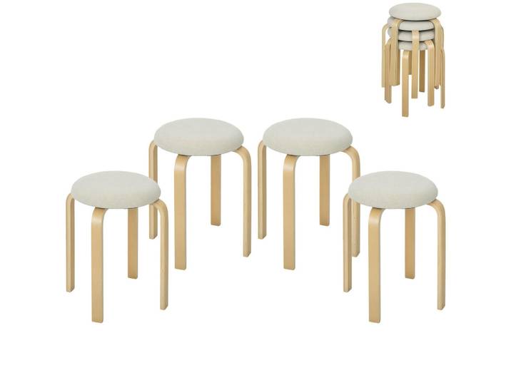 Homcom 4ER Set Esszimmerhocker Stapelhocker Hocker mit Leinenoptik für Wohnzimmer Creme, Weiß, Holzwerkstoff, 40x45x40 cm, Wohnzimmer, Sessel, Hocker, Sitzhocker
