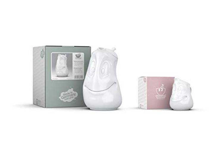FIFTYEIGHT PRODUCTS 2-teiliges Kannenset / 1 x Kanne Gut Drauf 1 2l und 1 x Milchkännchen Drollig 350ml Weiß