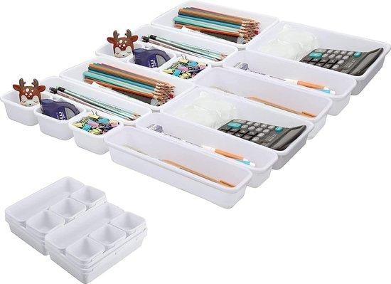 Unyqoos 16-delig lade-organisatiesysteem met opbergboxen en dividers, wit