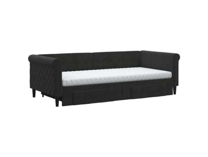 KTHLBRH Ausziehbares Schlafsofa, schwarz, 90 x 200 cm, aus Samt 2 Schubladen, 2 Schaumstoffmatratzen, Gestell aus Holz und Metall