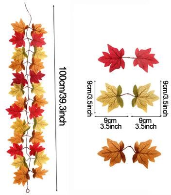 Inspired Finds Artificial Maple Leaf Garland For Autumn Home, Wedding & Fireplace Decor (39.37in) Tri color Blend
