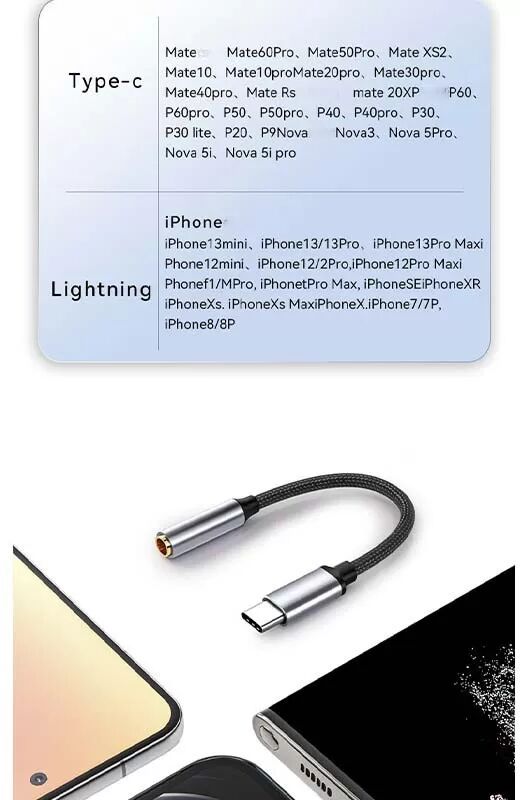INF Câble Audio Adaptateur Type C vers Jack 3.5mm - Transfert Audio Numérique DAC - Noir Tressé Argent