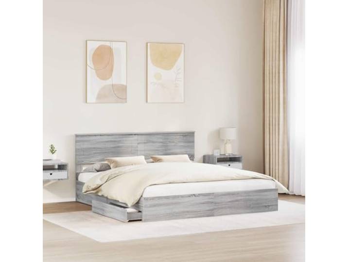 KTHLBRH Boxspringbett Grau Sonoma 180 x 200 cm Mehrschichtiges Holz, mit Schubladen, Kopfteil im Lieferumfang enthalten, einfache Montage