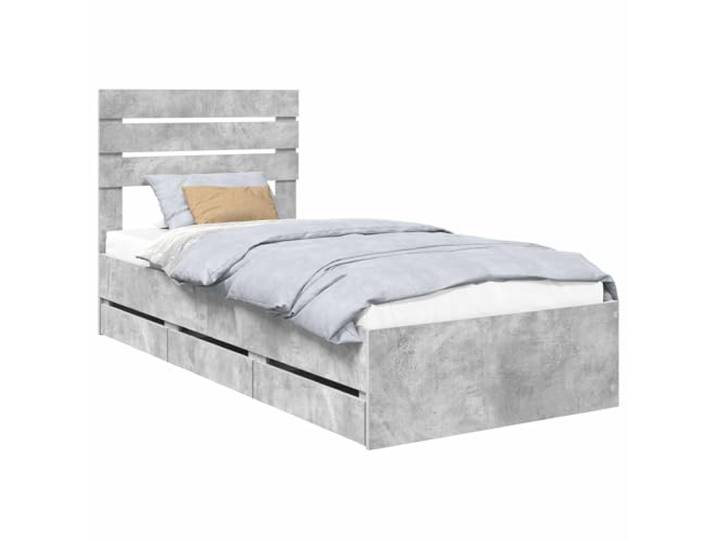 PUGYNBK Bettrahmen grau Beton 90 x 190 cm Holz Ingenieur Mit versteckten Schubladen, festen Lamellen, quadratischen Beinen, diskreter Stauraum
