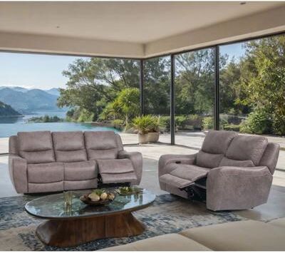 Furniture of America Evelio Modern 2-Piece Oversized Power Recline Sofa Set with USB Ports