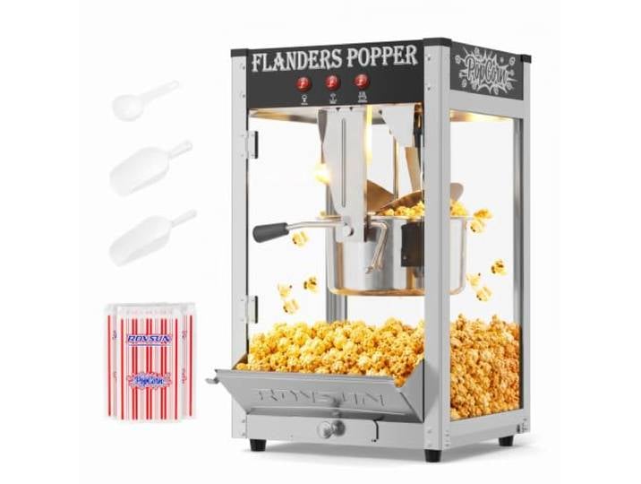 ROVSUN Popcornmaschine 800W mit 10‑Oz‑Edelstahl‑Kessel 40 Tassen Popcorn mit 3–5 Minuten Aufpoppzeit für Partys, Filmabende, Schulen und Convenience‑Stores Schwarz