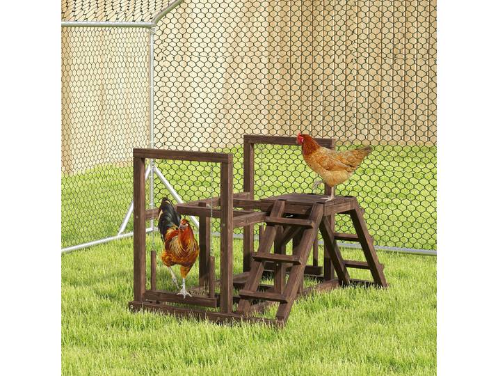 PawHut Aire de Jeux Poule Bois avec Balançoire et Échelle Marron