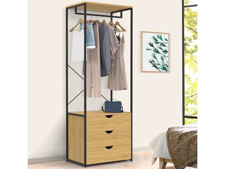 IDMARKET Dressing penderie 3 tiroirs L.60 cm DETROIT design industriel