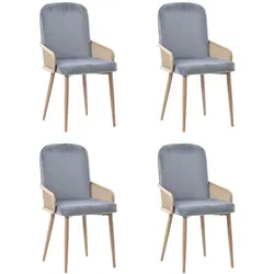 MODFU Esszimmerstuhl 4er Set Samt Rattan Design 90x45x43 cm mit Metallbeinen Holzmaserungseffekt belastbar bis 150 kg Grau
