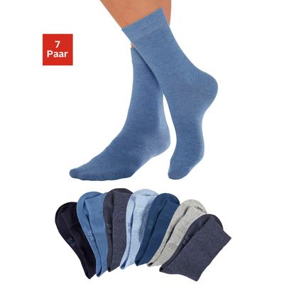 Basicsocken LAVANA "Damensocken meliert und uni", Damen, Gr. 35-38, blau (jeans), Baumwolle, Elasthan, Polyamid, melange, elastisch, Socken, mit druckfreiem Bündchen
