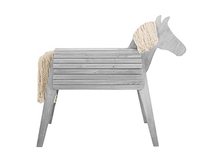 roba Holzpferd für den Garten - Voltigierpferd mit Mähne und Schweif - Spielpferd zum Turnen und Reiten - Holz massiv - Grau lasiert
