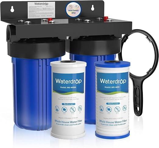 Wasserfilter System für das Ganze Haus, mit Aktivkohlefilter und Sedimentfilter, 5-Stufige Filtration, Reduziert Stark Blei, Chlor, Geruch und Geschmack, 2-Stufig 5 Mikron WD-WHF21-PG
