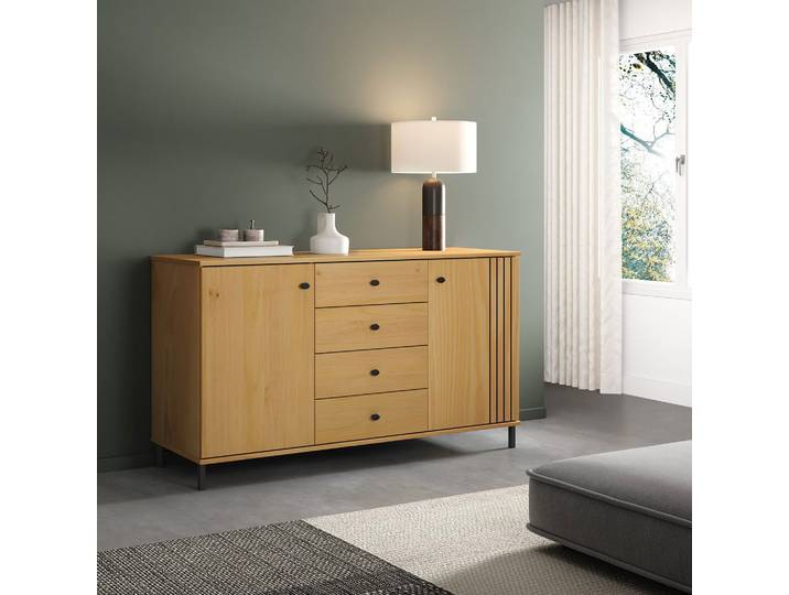 Sideboard 140x80cm 'Detroit' Kiefer massiv eichefarbig & schwarz