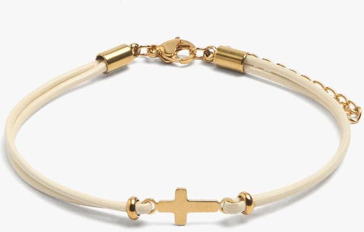 Parfois Pulsera de cordón de acero inoxidable con detalle de cruz decorativa. Dorado