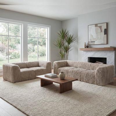 Furniture of America Ylena Modern 5-Piece Faux Fur Foam Modular Compressed Sofa and Loveseat Set