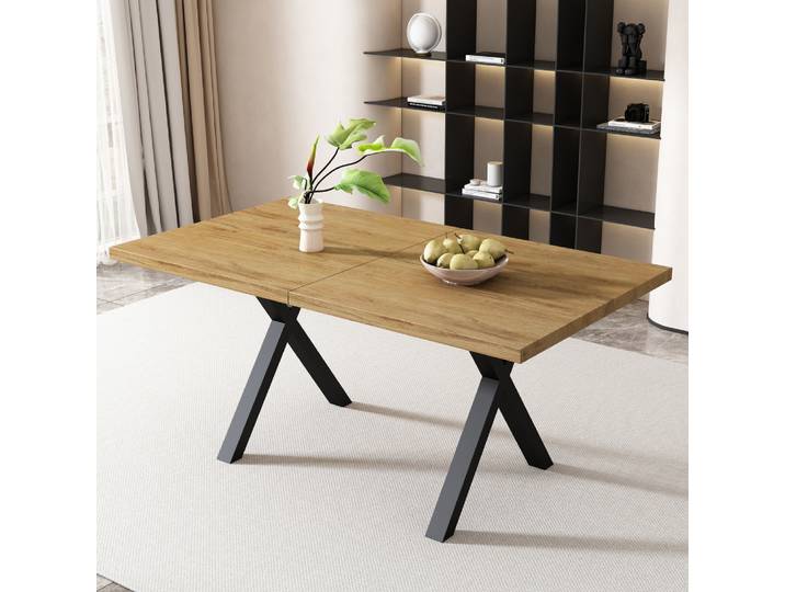 Table à manger, design à pieds croisés, table à manger rectangulaire, table basse, table à manger moderne et simple en fer forgé, 140*80*76 cm