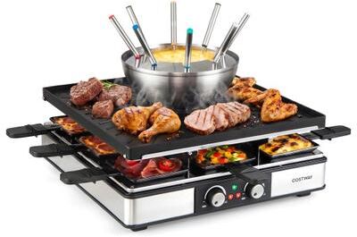 Costway BBQ Grill with Fondue Pot Set and Adjustable Thermostats for 8 People