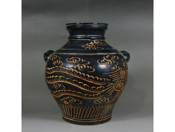 Vase en céramique noir pur peint à la main sculpté Phoenix tête de tigre pot Table en porcelaine Vase centres de table pour salle à manger