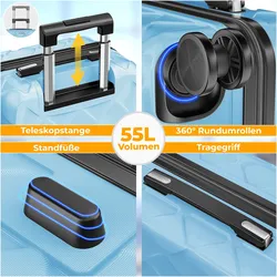Kesser  Reisekoffer ABS Hartschalenkoffer 360° Rollen, inkl. Zahlenschloss & Kofferwaage, Koffer, Blau