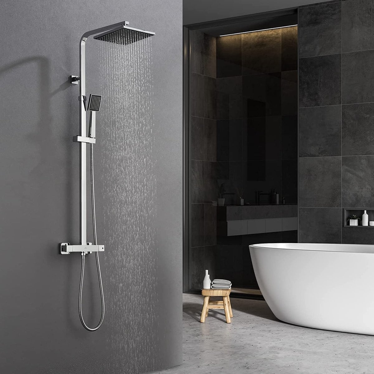 Markenlos Moderne Doucheset met Thermostaat, Regen Douche en Handdouche in Chroom