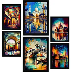 POSTER Set Mit 6 Fluss Im Ölgemälde Stil A3 & A4 Schwarzer Rahmen