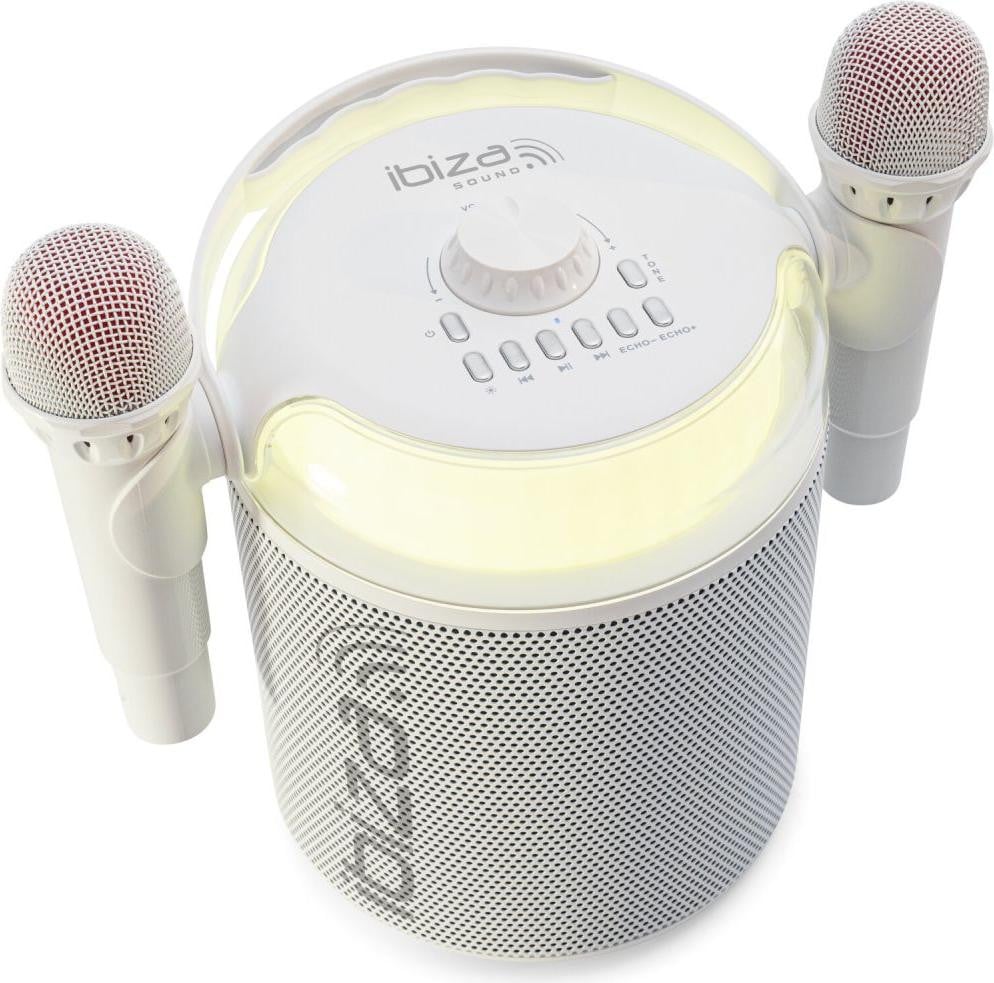 Ibiza Karaokespeaker KARAHOME-WH met Bluetooth, USB, AUX en coax aansluiting